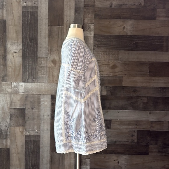 Free People peasant dress small oversized blue white stripes floral boho chic - Picture 12 of 14